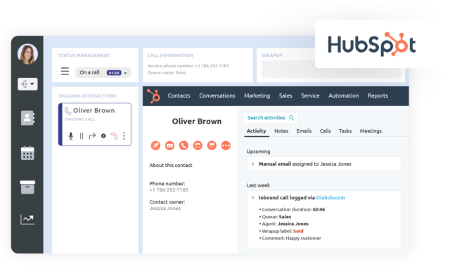 Las llamadas se manejan eficientemente con la integración de HubSpot de Diabolocom.