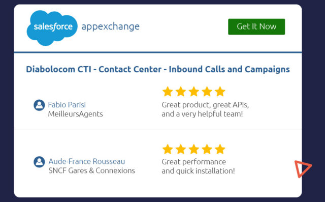 La integración de CTI de Diabolocom está disponible en el Salesforce AppExchange.